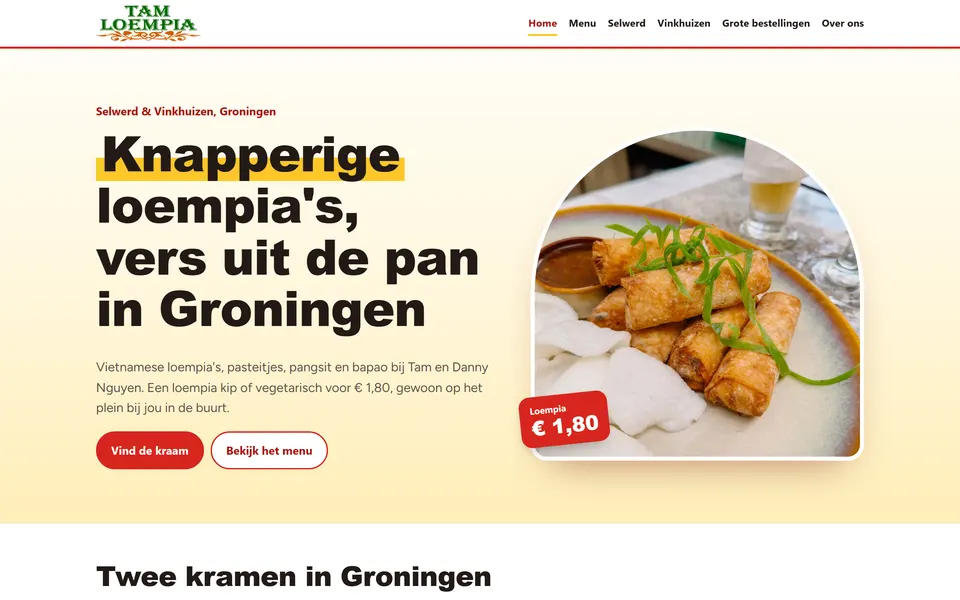 De homepage van tamloempia.nl op een laptop